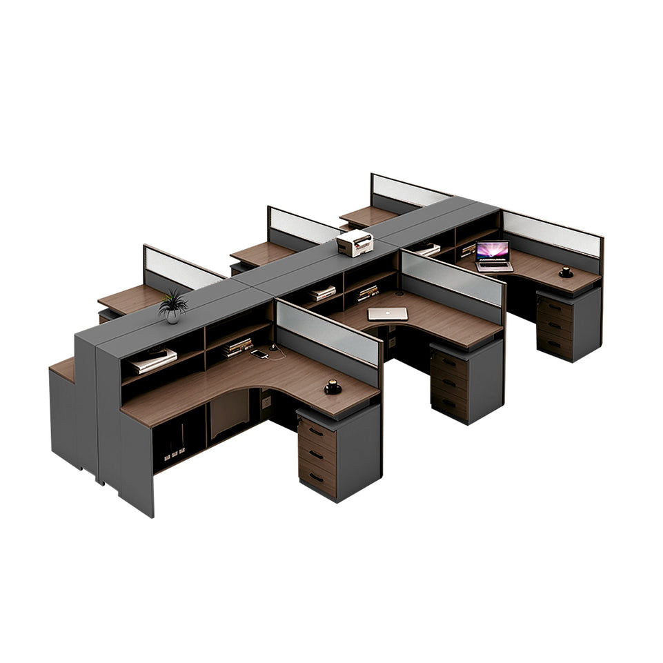 L-Shaped Office Desk with Built-In Outlets, Cable Management & Glass Top for Home Office
