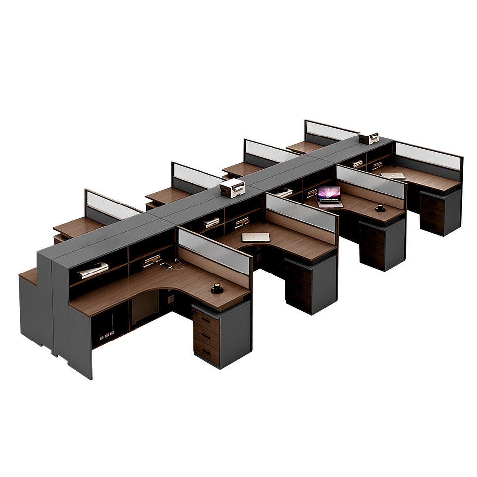 L-Shaped Office Desk with Built-In Outlets, Cable Management & Glass Top for Home Office