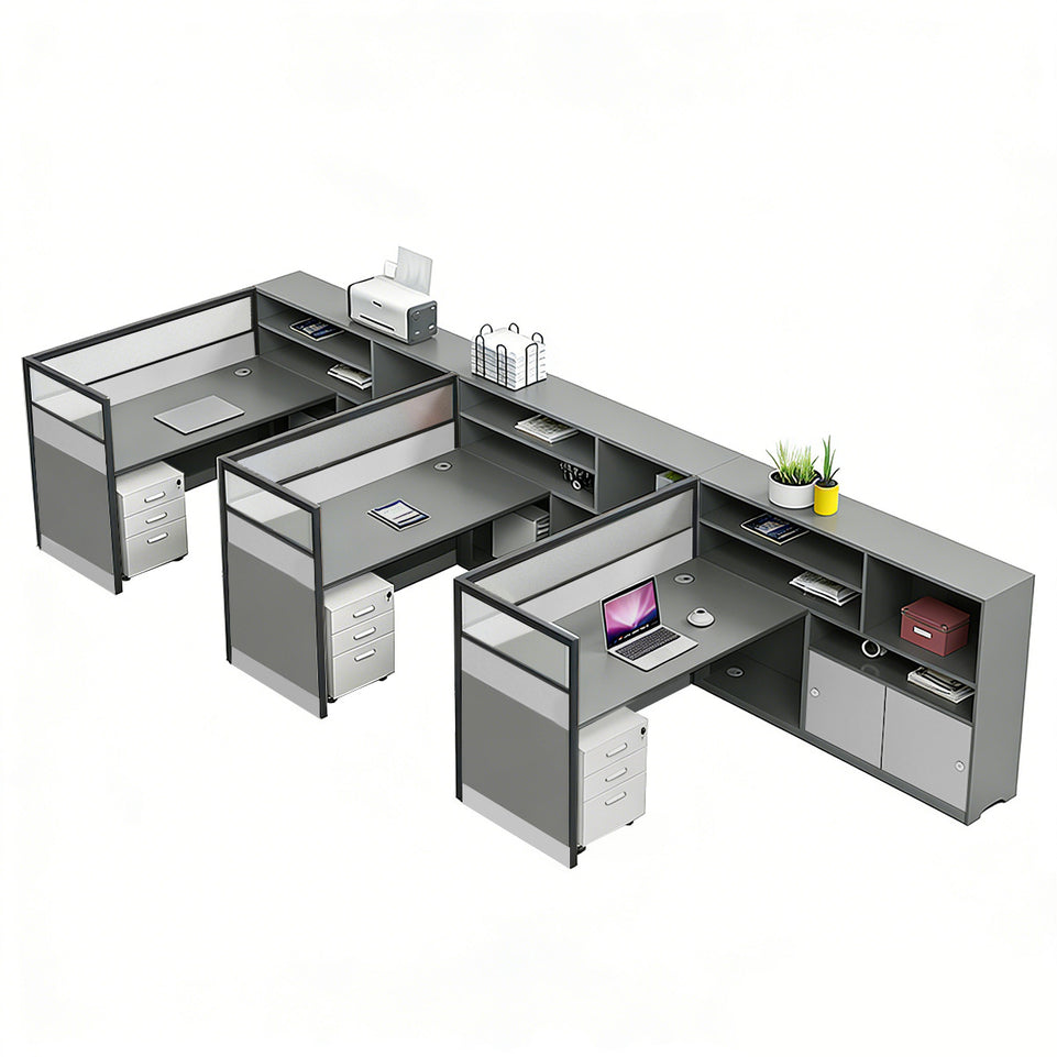 Office Workstation Desk with Privacy Panel, Cable Management & Mobile Pedestal