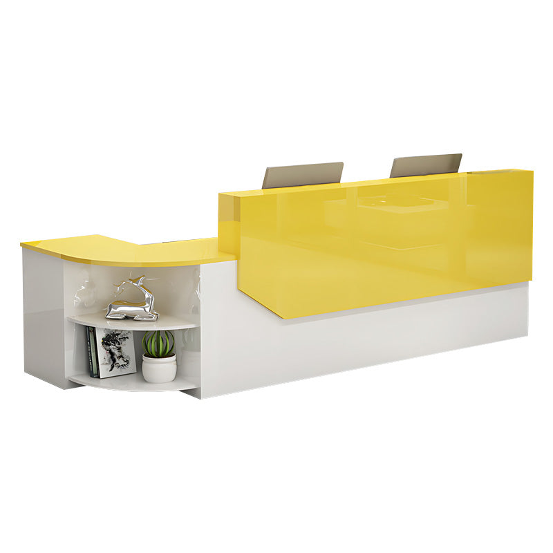 Color-Blocked L-Shaped Reception Desk with Storage for Training Centers and Offices JDT-761