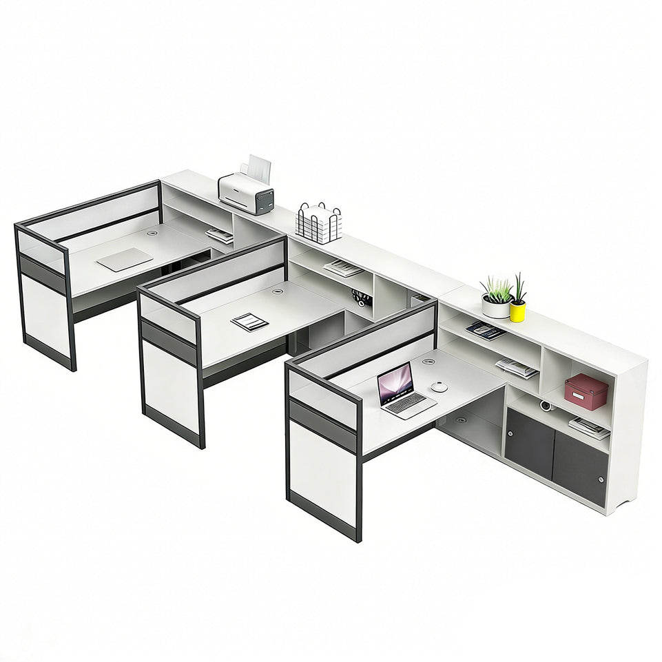 Office Workstation Desk with Privacy Panel, Cable Management & Mobile Pedestal