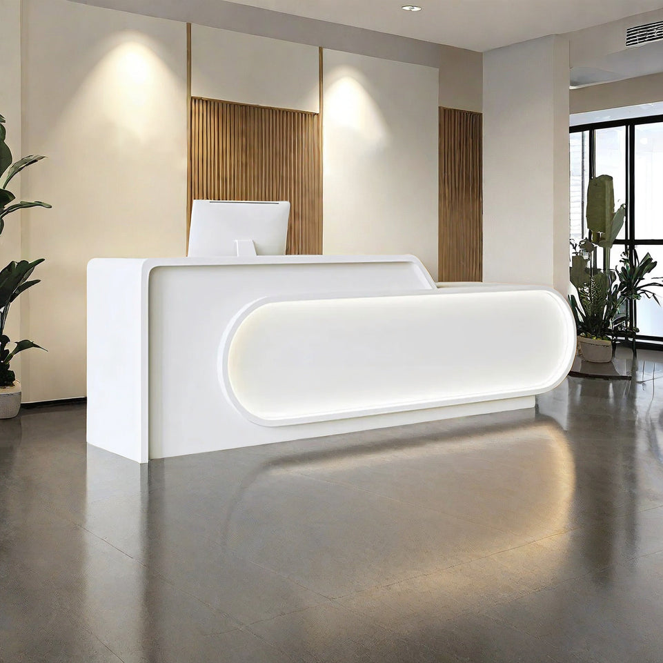 Straight Reception Counter with Keyboard Tray and Large Cabinets for Company JDT-061