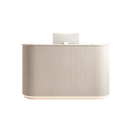L-Shaped Reception Desk with LED Lighting, Lumbar Support & Transaction Counter for Retail