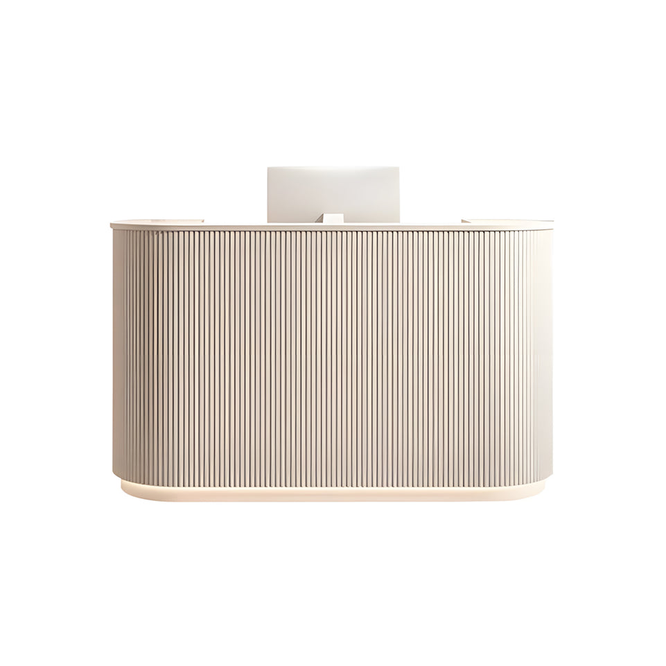 L-Shaped Reception Desk with LED Lighting, Lumbar Support & Transaction Counter for Retail