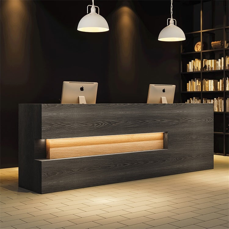 Dark Grey Retro Rectangular Solid Wood Reception Front Desk JDT-769（In Stock）