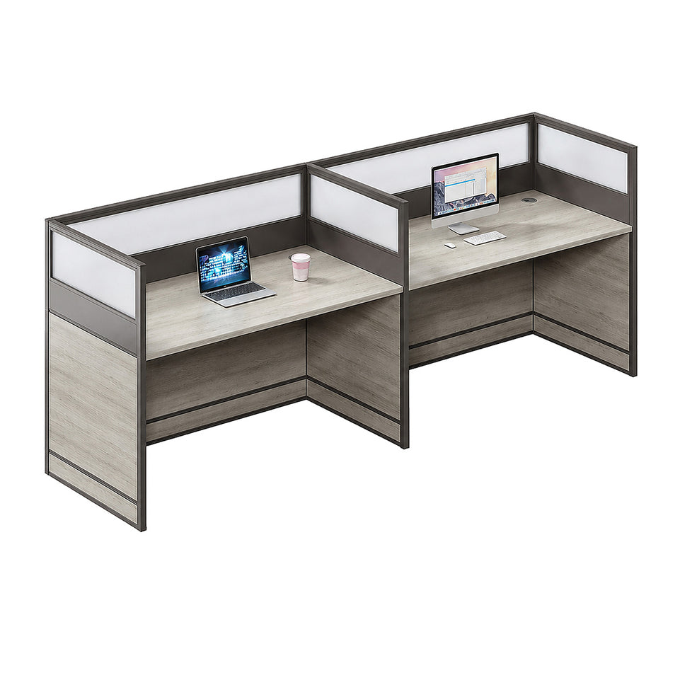 Professional Office Workstation Desk with Privacy Panels, Storage Cabinet & Organized Cable Management