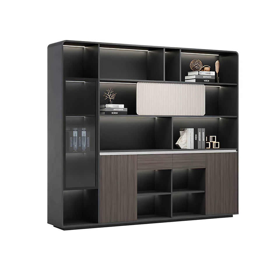 Modern Executive Desk with Cable Management, Curved & Built-In Outlets for Home Office