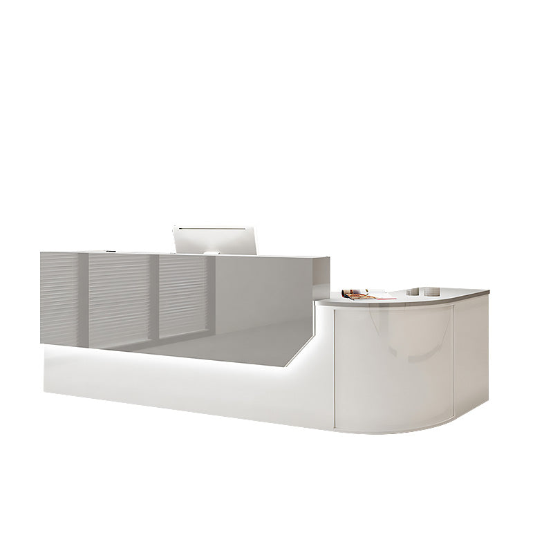 Curved L-Shaped Front Desk with Lockable Drawer and Storage Cabinet for Offices JDT-1060