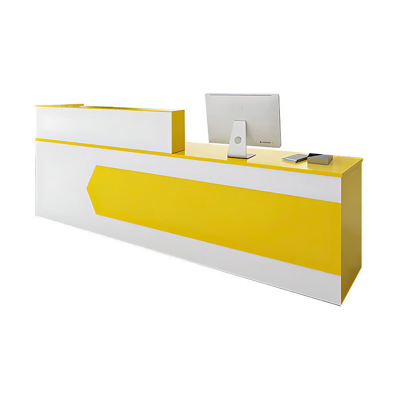 Color-Blocked Straight Reception Desk with Double-Layered Countertop and Lockable Drawer for Offices JDT-1046