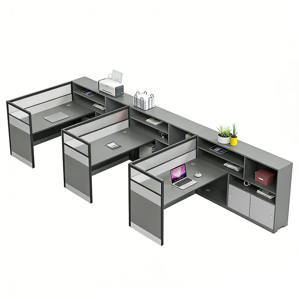 Office Workstation Desk with Privacy Panel, Cable Management & Mobile Pedestal