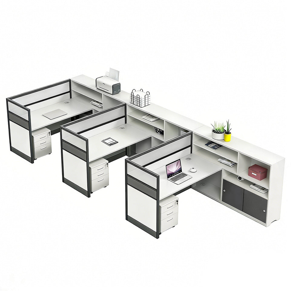 Office Workstation Desk with Privacy Panel, Cable Management & Mobile Pedestal