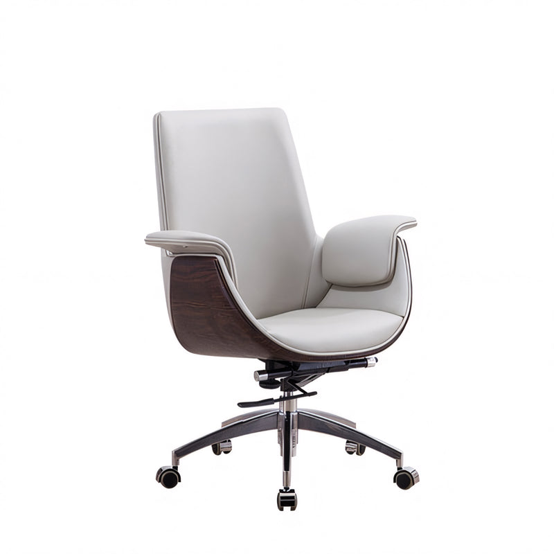 White Ergonomic Executive Adjustable Leather Office Chair with Wheels and Headrest LBY-M020