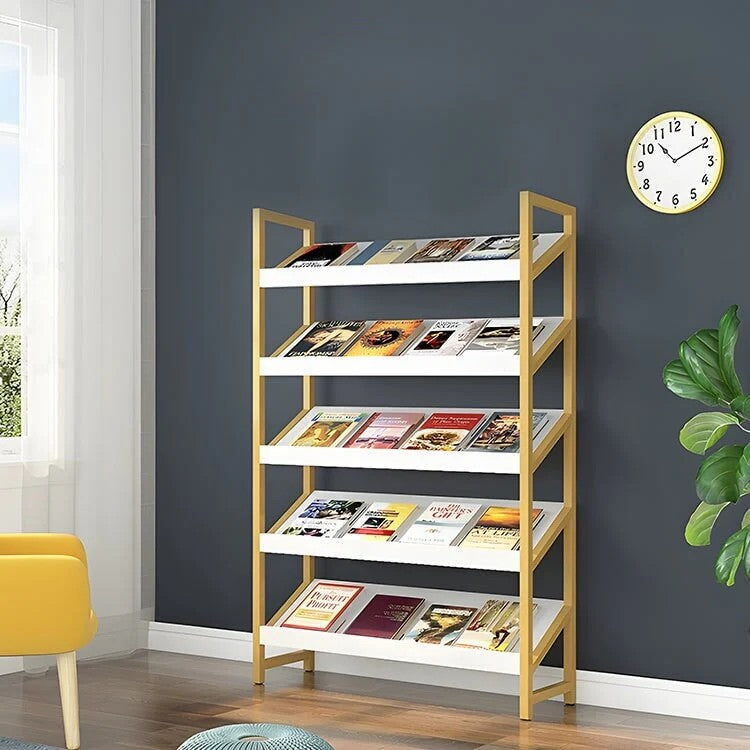 Angled Floor-Standing Bookshelf with Storage for Display Racks and Magazines ZZJ-008