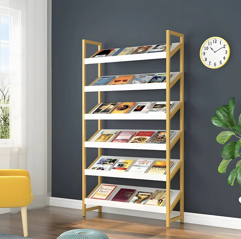 Angled Floor-Standing Bookshelf with Storage for Display Racks and Magazines ZZJ-008