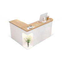 Display Corner L-Shaped Small Reception Desk with Cabinet for Clothing Stores JDT-1053