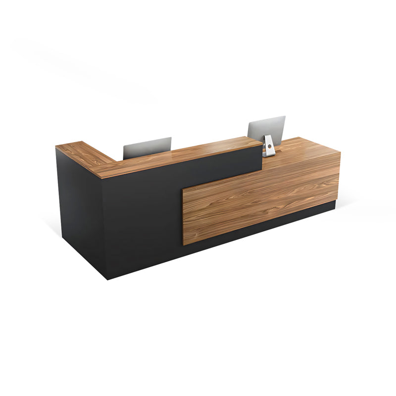 Color-Blocked L-Shaped Reception Desk with Keyboard Tray and Lockable Drawer for Offices and Hotels JDT-011