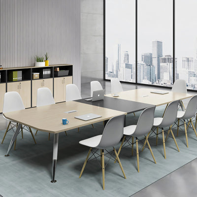 Sleek Long Conference Table Set with Outlets Steel Legs and Melamine Resin HYZ-10106