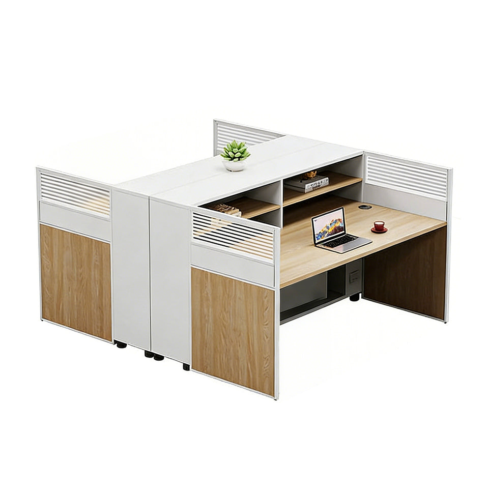 Office Workstation Desk with Lockable, Built-In Outlets & File Drawers for Home Office
