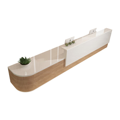 Color-Blocked L-Shaped Glossy Reception Desk with Drawers and Keyboard Tray for Offices JDT-1077