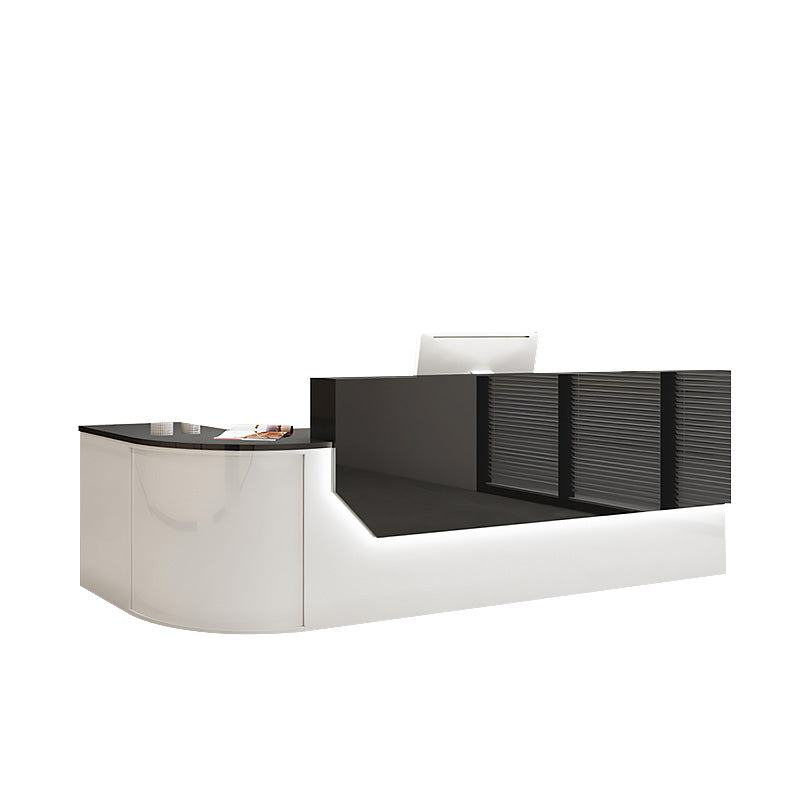 Curved L-Shaped Front Desk with Lockable Drawer and Storage Cabinet for Offices JDT-1060