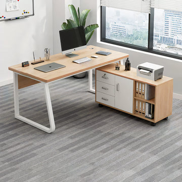 L-Shaped Office Desk with Cable Management, Lockable & Lumbar Support for Home Office