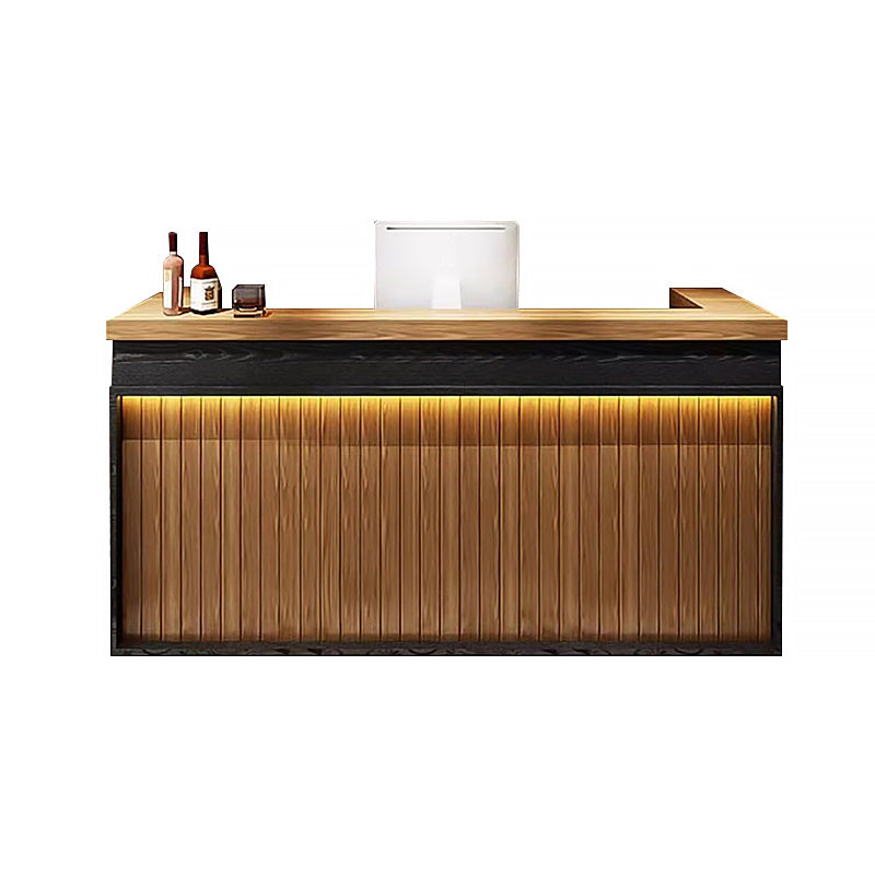 Striped L-Shaped Front Desk with Multi-Storage for Bars and BBQ Restaurants JDT-10114