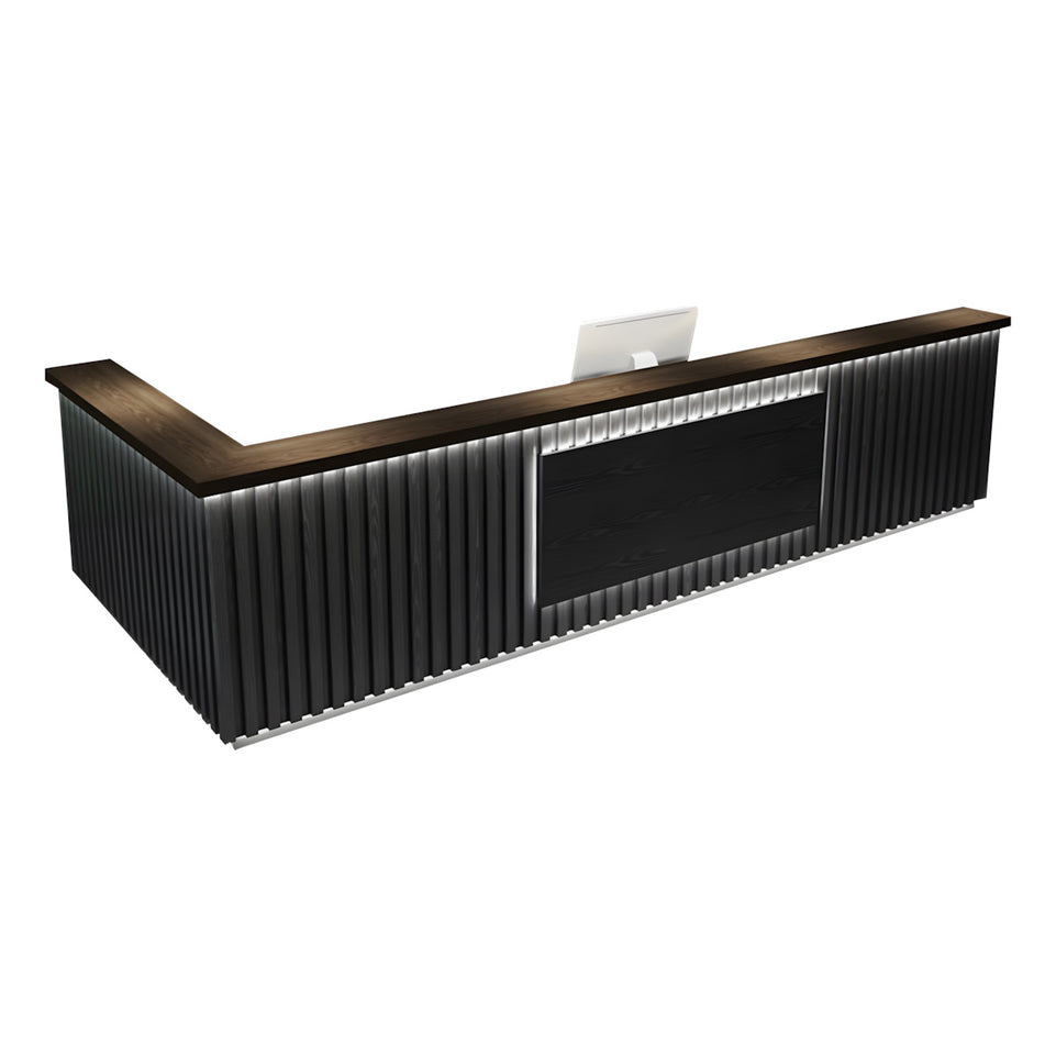 Striped Straight Front Desk with LED Lights and Storage Cabinet for Bars and Clubs JDT-10116