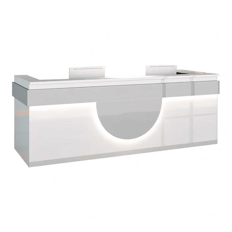 Color-Blocked Curved Straight Front Desk with Shelf and Lockable Drawers for Office JDT-10149