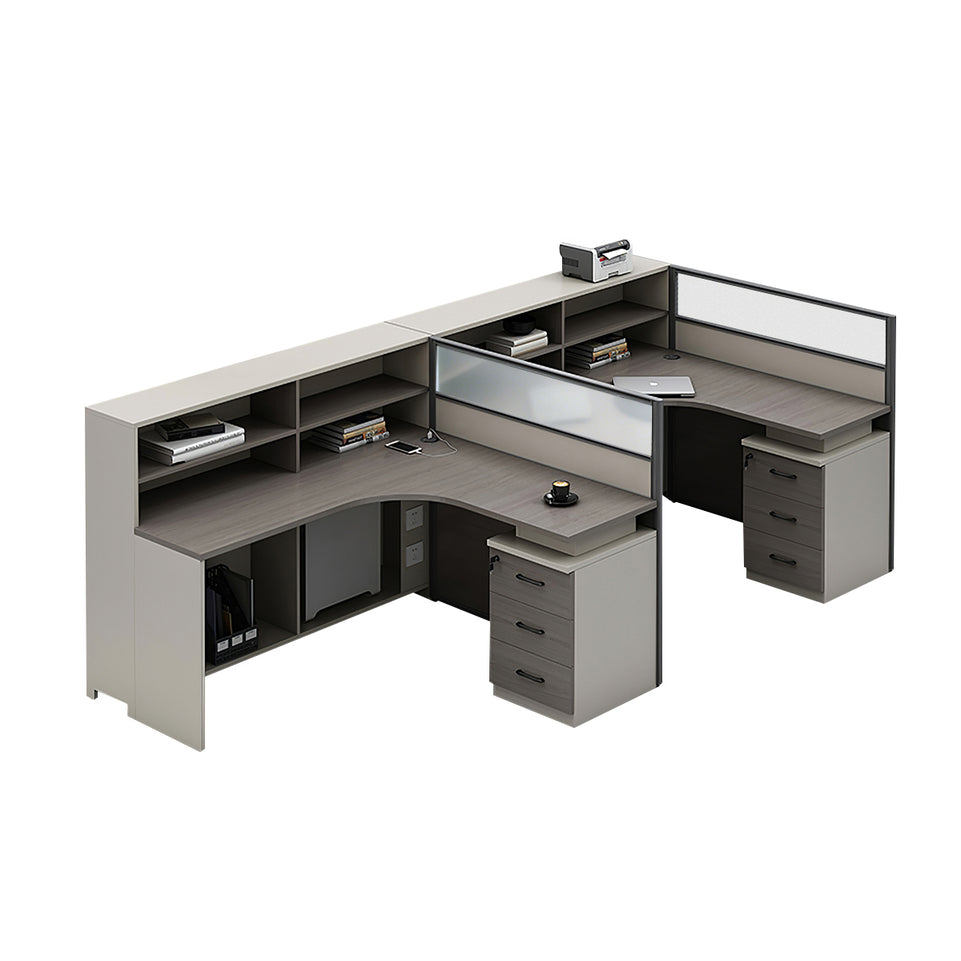 L-Shaped Office Desk with Built-In Outlets, Cable Management & Glass Top for Home Office