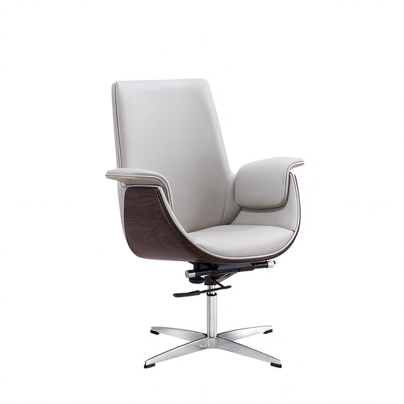 White Ergonomic Executive Adjustable Leather Office Chair with Wheels and Headrest LBY-M020