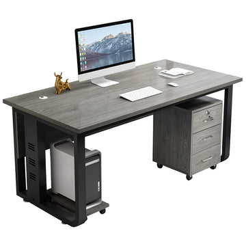 Modern Executive Desk with File Drawers, Cable Management & Lockable for Home Office