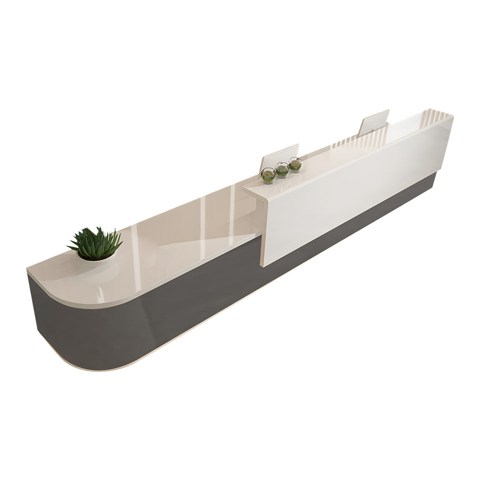 Color-Blocked L-Shaped Glossy Reception Desk with Drawers and Keyboard Tray for Offices JDT-1077