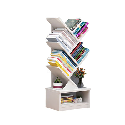 Compact Tree-Shaped Wooden Bookshelf with Vertical Storage, Wall-Aligned, Small Living Room Book Cabinet with Closed Door and Reinforced Support CWG-2181