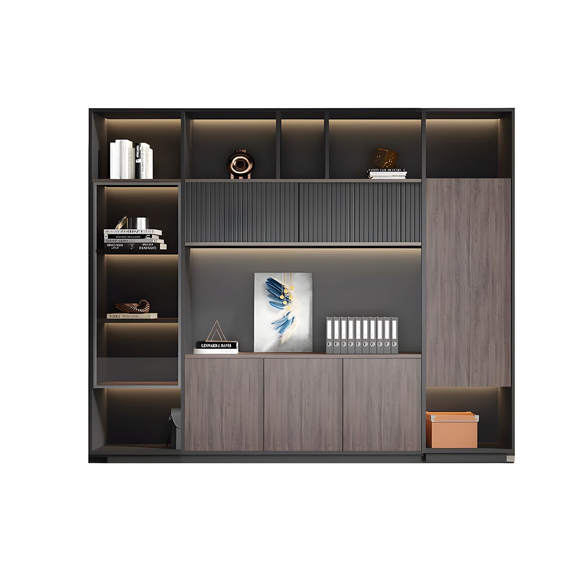 Modern Premium Multi-Functional Office Storage File Cabinet with Glass Doors and Hidden Storage for Executive Desk Background WJG-2168