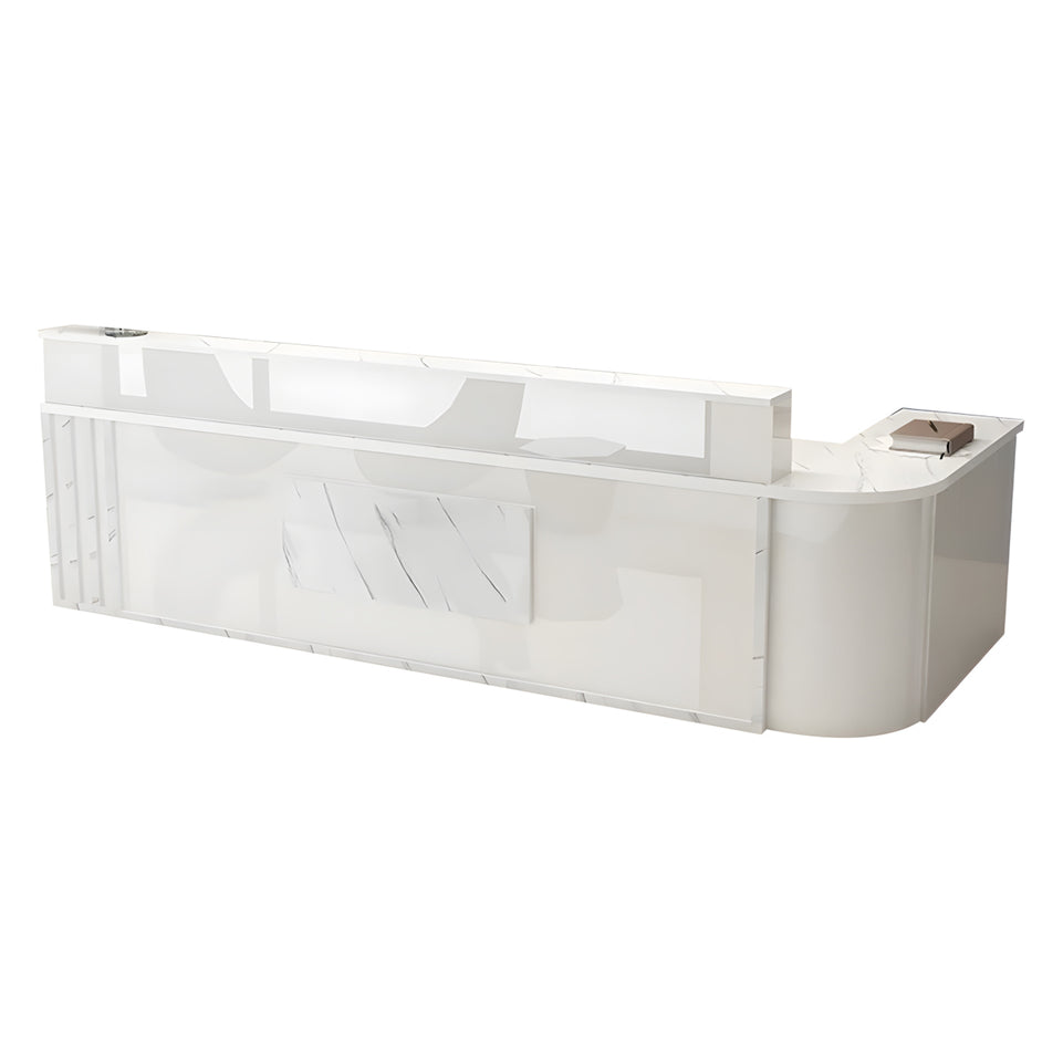 Small L-Shaped Front Desk with Lockable Drawer and Shelf for Shops JDT-1069