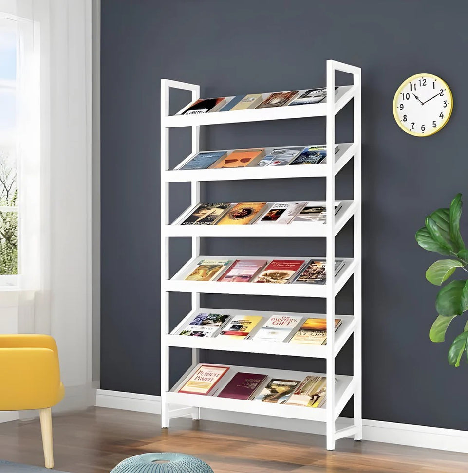 Angled Floor-Standing Bookshelf with Storage for Display Racks and Magazines ZZJ-008