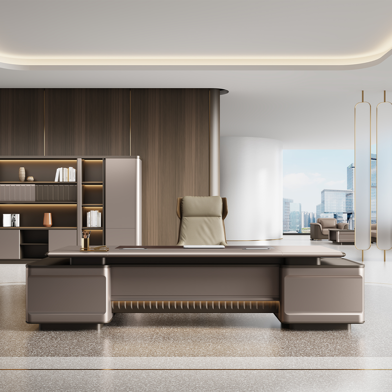 Modern Executive Desk with Cable Management & Lumbar Support for Home Office