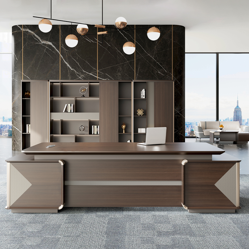 Modern Executive Desk with Lockable File Drawers