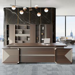 Modern Executive Desk with Lockable, File Drawers & Lumbar Support for Home Office