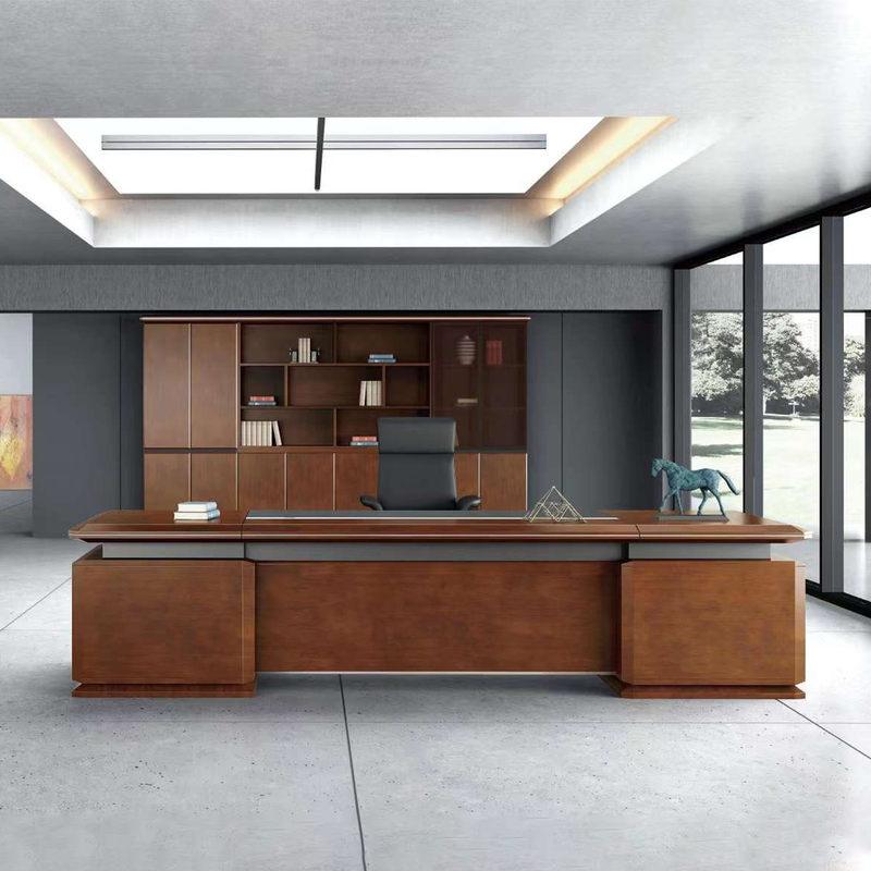 Modern Executive Desk with Solid Wood, File Drawers & Lumbar Support for Home Office