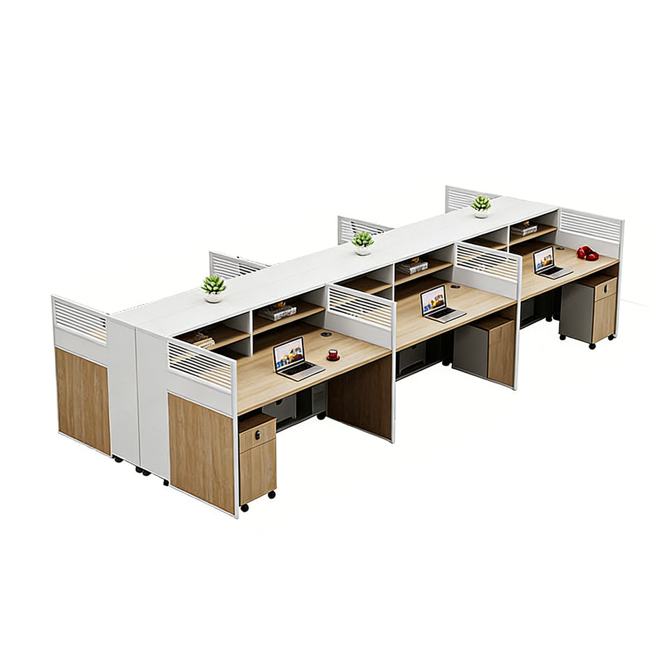 Office Workstation Desk with Lockable, Built-In Outlets & File Drawers for Home Office
