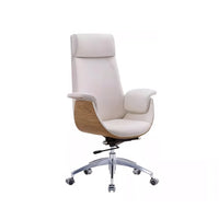 White Ergonomic Executive Adjustable Leather Office Chair with Wheels and Headrest LBY-M020