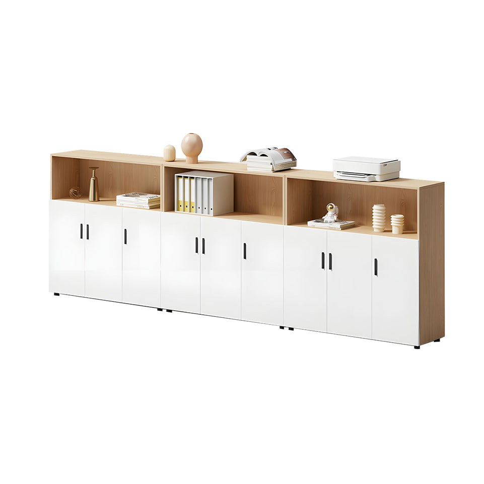 Modern Office Cabinet with Ample Storage, Wooden Floor-Standing Cabinet, Partitioned Storage, Quiet Hinges, and Sleek Aluminum Handles CWG-2174