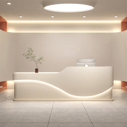Curved Reception Desk 71-142 in Wide with Keyboard Tray, Lockable & LED Lighting for Salon