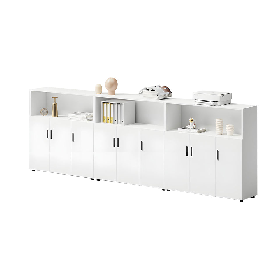 Modern Office Cabinet with Ample Storage, Wooden Floor-Standing Cabinet, Partitioned Storage, Quiet Hinges, and Sleek Aluminum Handles CWG-2174