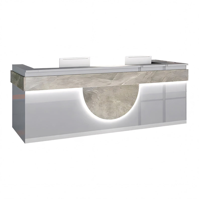 Color-Blocked Curved Straight Front Desk with Shelf and Lockable Drawers for Office JDT-10149