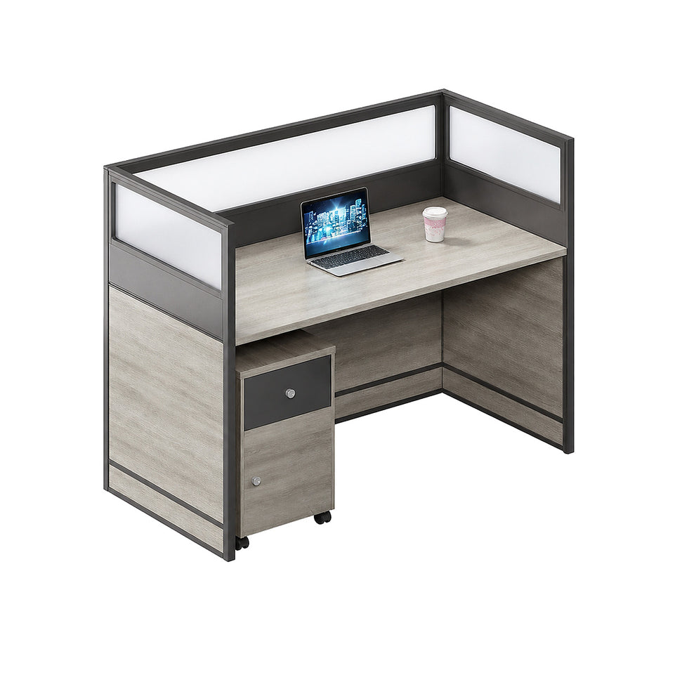 Professional Office Workstation Desk with Privacy Panels, Storage Cabinet & Organized Cable Management