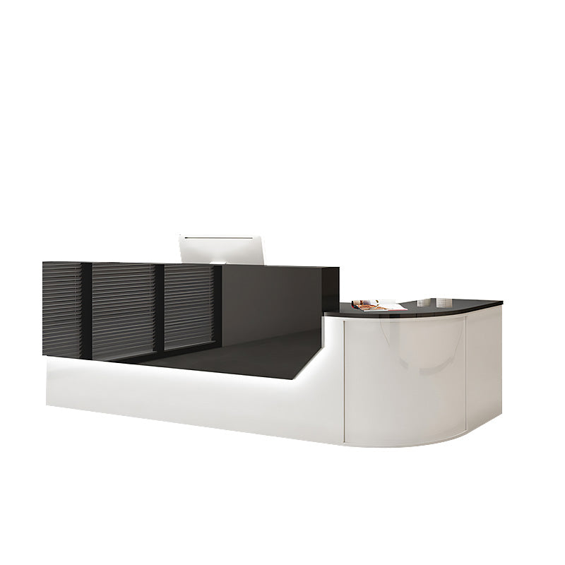 Curved L-Shaped Front Desk with Lockable Drawer and Storage Cabinet for Offices JDT-1060