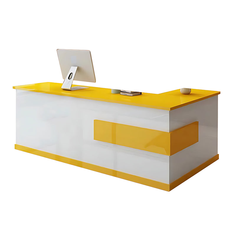 L-Shaped Front Desk with Lockable Drawers and Storage Cabinet for Offices JDT-10108