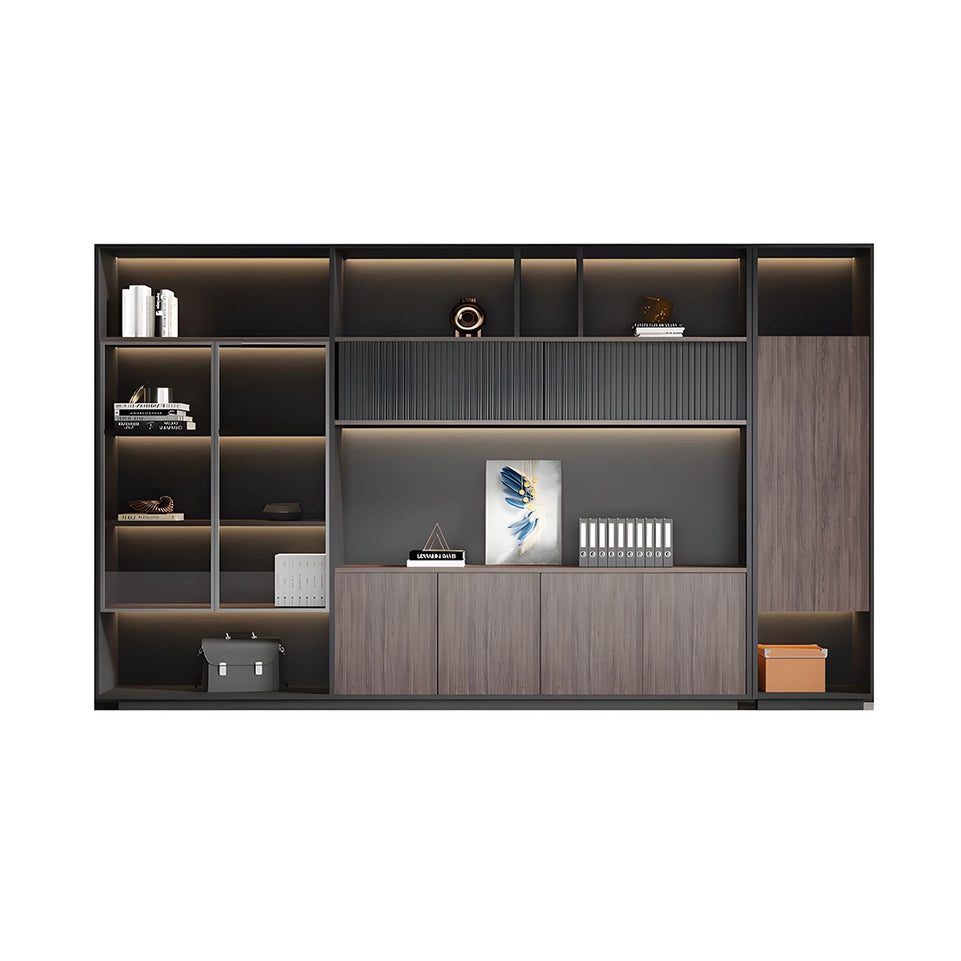Modern Premium Multi-Functional Office Storage File Cabinet with Glass Doors and Hidden Storage for Executive Desk Background WJG-2168
